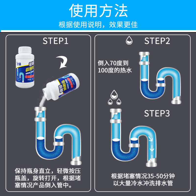 管道疏通劑強(qiáng)力除臭通廁所神器馬桶地漏廚房通下水管道溶解家用